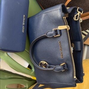 Michael Kors Dark Blue Satchel and Wallet